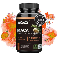 EELHOE Kapsul Bubuk Akar Maca Organik 1500 mg, Dengan Ekstrak Akar Maca Peru Hitam + Merah + Kuning
