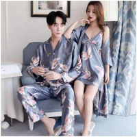 Pajamas Men Pajama Set Men Artificial Silk Women's Robe Sets Dress Long Sleeve Sexy Sleepwear for Men Men Nightwear Sleep Tops