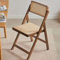 餐椅家用藤編椅子靠背椅輕奢休閒陽臺可折疊凳子日式辦公室單人椅