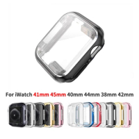 Watch Case For Apple Watch Series 9 8 7 SE 6 5 4 3 2 1 Case 42mm 38m 40mm 44mm 41mm 45mm Slim TPU Case Screen Protector for iW