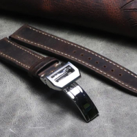 Handmade Men Watchband For IWC Watch Band 20mm 21mm 22mm Leather Watch Band Retro Dark Brown Strap With Butterfly Buckle