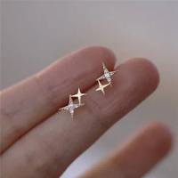 925 Sterling Silver Romantic Cute Four-Pointed Star Stud Earrings For Women European Fashion 14k Gold Plated Jewelry Gift