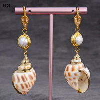 GuaiGuai Jewelry Natural sea snail White Pearl Gold Color Pated hook Earrings
