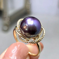 DIY珍珠配件 925銀天然珍珠戒指空托 遮瑕款戒指 配10-12mm圓扁珠