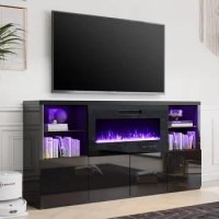 TV Stand, Modern High Gloss Entertainment Center with 4 Shelves &amp; Storage Cabinets, Media Console Table 68 Inches, TV Stand