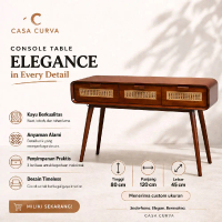 CASA CURVA Meja Konsol Minimalis Kayu Jati Rotan 3 Laci | Console Table