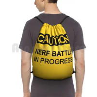 Nerf Battle In Progress Backpack Drawstring Bags Gym Bag Waterproof Nerf Battle War Armed Gun Bad Warning Sign