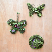 仿真樹葉壁掛裝飾創意花環掛件鐵藝蝴蝶墻飾草帽壁飾庭院花園布置