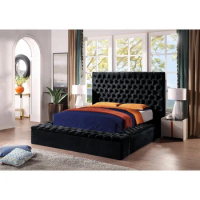 Upholstered Bed with Storage Locker,Deep Button Tufting, Solid Wood Frame, High-density Foam, Silver Metal Leg, King Size