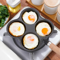 Non-Stick Fried Egg Pan, 4 Holes Frying Pan, Pancake Maker with Handle, Crepe Pan for Gas Stove, Electric Ceramic Cooker, 19cm,