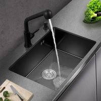 黑色304納米不鏽鋼水槽手工單槽洗菜盆洗碗槽廚房大水池家用