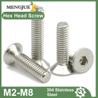 5-50pcs 304 Stainless Steel M2 M2.5 M3 M4 M5 M6 M8 Hexagon Hex Socket Countersunk Screw Flat Head Screw Allen Bolts Screw