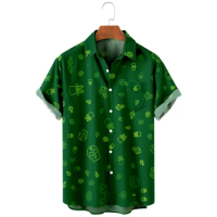 Men's Hawaiian Shirt loose top 6xl 3D green print men's shirt fashion shirt men's T-shirt breathable summer short sleeve