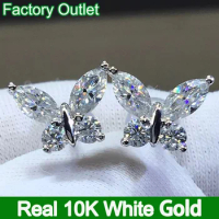 Custom Real 10K White Gold Stud Earrings Women Butterfly Marquise Moissanite Diamond Present Wedding Anniversary Engagement Gift