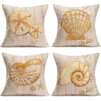 [HOT NYRD KHG 121 ] Vintage Ornament Ocean Park Theme Pillow Cover Shell Print Summer Beach Sea Sail