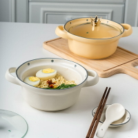 日式泡面碗帶蓋小號學生雙耳碗家用創意陶瓷耐高溫小湯碗高顏值