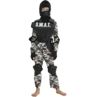 Kids Policeman Swat Uniform Jumpsuits Carnival Party Cosplay Costume Special Forces Uniform Combat Tactics Suit Army Cloth
