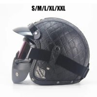 S/m/l/xl/xxl Mens Leather Motorcycle Helmet Vintage Bicycle Adult Riding Gear with Face Mask Riding Safety Helmet