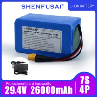 26ah lithium battery pack with BMS+29.4V charger, 7S4P 24V suitable for electric motorcycles, scooters, toys, and vehicles