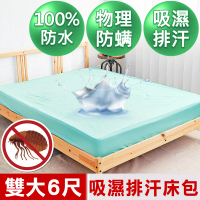 【米夢家居】雙人加大6尺-台灣製造-吸濕排汗網眼防塵/防水保潔墊床包(水綠)