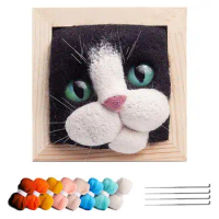 Beginner Needle Felting Kits Decorative Cat Head DIY Felting Craft For Kids Handcraft Cat Felting Kit With Step-By-Step