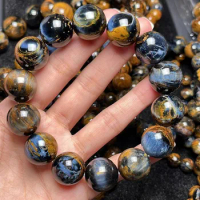 Natural Blue Yellow Pietersite Round Bracelet Pietersite Beads Namibia 17.2mm Big Women Men Fashion Stretch Crystal AAAAA