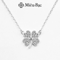 FREE SHIP[48 giờ đến]Dây chuyền bạc nữ Miêu Bạc vòng cổ cỏ bốn lá may mắn mặt đính đá chất liệu bạc 