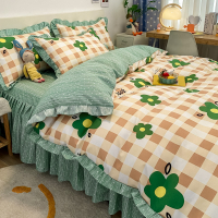 （HOT) เตียงลมเจ้าหญิงหัวใจสาวเกาหลีชุดสี่ชิ้นผ้าฝ้ายผ้าฝ้ายหอพักผ้าปูที่นอนชุดสามชิ้นกระโปรงเตียง 4