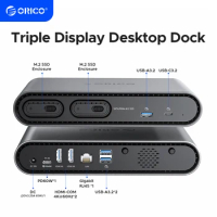 ORICO USB C Triple Display Docking Station with 65W Power Adapter Dual M.2 SSD Case 4K60Hz HDMI-com PD60W Ethernet USB3.2 10Gbps