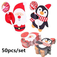 50Pcs/lot Cute Gift Package Decor Cards Lovely Penguin and Santa Claus Christmas Candy and Lollipop Decoration Diary Stickers