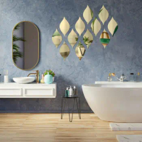 10pcs Acrylic Bathroom Leaf Mirror Wall Sticker Home Decoration Self-adhesive Waterpoof Art Mural Living Room Kitchen Wallpaper
