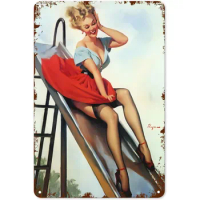Vintage Girl Poster Tin Sign Beauty Sexy Girl Bar Cafe Restaurant Metal Signs Wall Decoration, 12 X 8 Inch