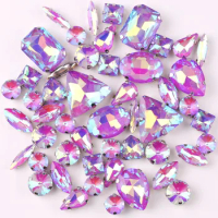 Silver claw setting jelly candy Purple AB 50pcs/bag shapes mix glass crystal sew on rhinestone wedding dress shoes bag diy