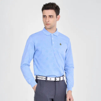 【Munsingwear】官方直營 企鵝牌 男款淺藍色日本製簡約舒適長袖POLO衫 MGUT2B51