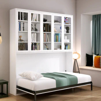 Folding invisible wardrobe integrated small apartment narrow side flip-down wall bed multi-functional study with bookcase Murphy