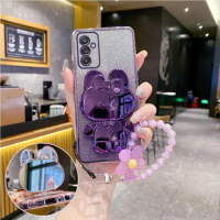 Flower Strap Mirror Rabbit Phone Holder Case On For Samsung Galaxy A34 A71 A51 A31 A11 A24 A04 A50 A20 A30 A03 A02 Stand Cover