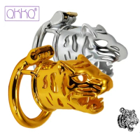 QKKQ Stainless Steel Cock Cage Leopard Designs Male Chastity Device Erotic Urethral Lock Chastity Belt Chastity Cage Men Sex Toy
