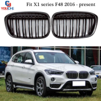 X1 F48 Carbon Fiber Front Kidney Grills Replacement Grille Grid for BMW F48 X1 Series 5-door SUV 2016 +