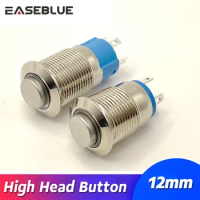 12mm Waterproof Metal Button High Flat head Switch LED Light Momentary Latching 12V 24V 220V Red Blue Green Yellow White