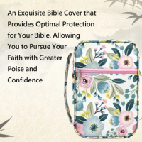 Bible Cover with Handle for Standard Size Bible, Book Case for Women Girls Scripture Tote Study Organizer with Pockets Zipper