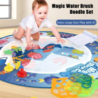 80x80CM Magic Water Drawing Mat Coloring Doodle Mat Montessori Painting Board Painting Pad Magic Pens Kids Educational Toy Gifts
