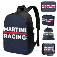 Funny Graphic print Martini Racing USB Charge Backpack men School bags Women bag Travel laptop bag