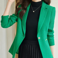 Yitimuceng Elegant Blazer for Women Autumn Winter 2023 New Long Sleeve Slim Single Button Jacket Office Ladies Casual Chic Coats