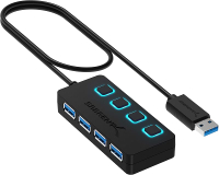 Sabrent 4-Port USB 3.0 HUB พร้อมสวิตช์ไฟ LED ส่วนบุคคล-การออกแบบที่บางเฉียบพกพาได้-สายเคเบิล2ฟุต-การ
