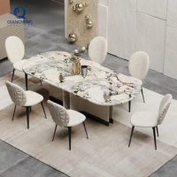 Modern light luxury high-end marble dining table French dining table chair combination family dining table