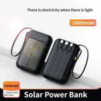 20000mAh Solar Power Bank for iPhone 12 Huawei Xiaomi Mini Powerbank with Cable Portable Charger External Battery Pack Poverbank