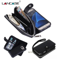 LANCASE S7 Edge Case Multifunction 2 in 1 Detachable Zipper Wallet For Samsung Galaxy S6 Edge Case S8 S7 S6 S5 S4 Leather Bag