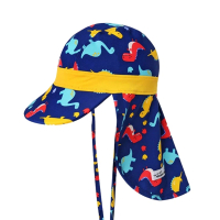 【Baby 童衣】任選 遮陽涼感防曬兒童帽 海邊沙灘防風護頸泳帽 88876(藍黃紅恐龍)