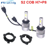 FStuning S2 H7 LED Headlight Bulbs for Santa Fe Sonata+H7 Led Bulb Holder Adapter Lamp Base Retainer Clip for KIA K3 Sportage