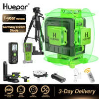 Huepar 4D Cross Line Laser Level Set 16 lines Remote Control Green Beam With Laser Receiver Tripod Rangefinder For Tiles Floor